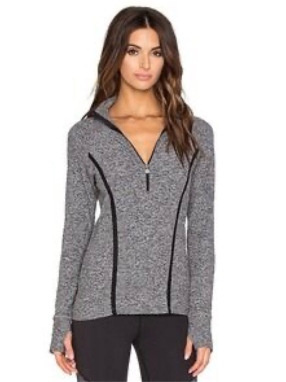 Beyond Yoga Womens Medium Space Dye Quarter Zip Pullover Grey Athletic Top